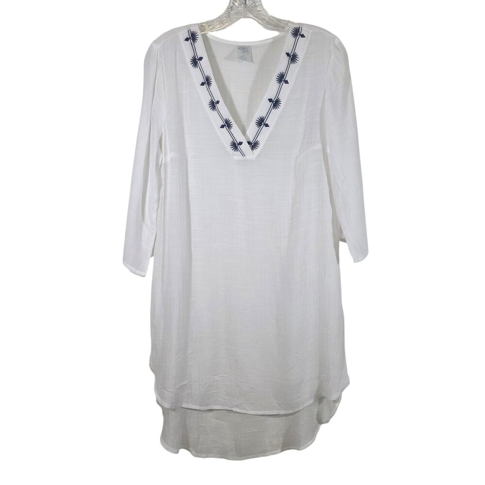 Kona Sol White Sheer Embroidered Swim Cover Up Resortwear Boho Size Small